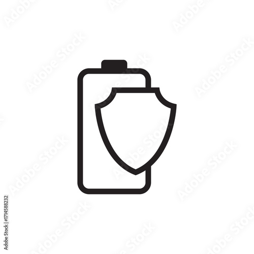 Battery Protection Outline Icon with Shield