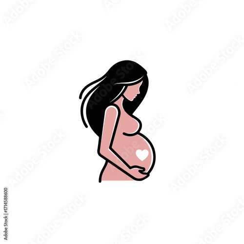 Pregnant woman with heart symbol, expecting mother, baby.