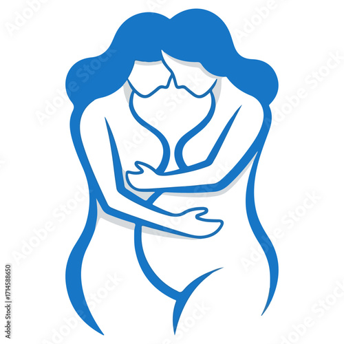 Two women embracing in a loving and intimate embrace.