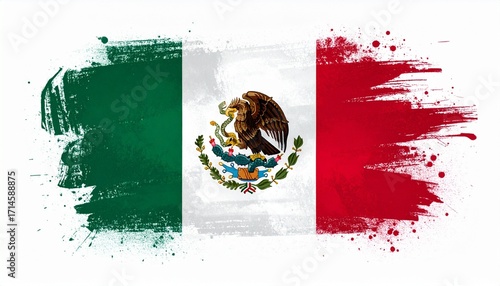 The flag of Mexico painted in a rough graffiti style bold street art texture white background
