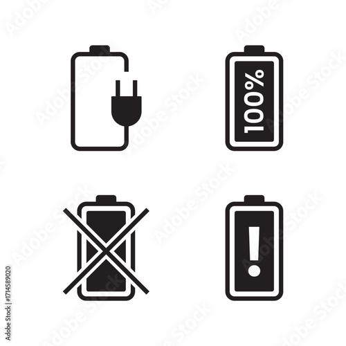 Set of Four Battery Status, Full, and Error Icons