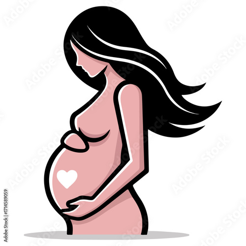 Pregnant woman with a heart on her belly, expecting a baby.