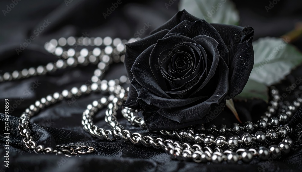 Obraz premium A textured, painterly rendering of a dark rose with delicate silver jewelry.