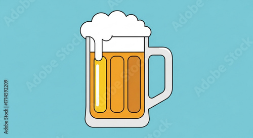 Beer mug illustration with foam head for beer lovers and brewery promotion and bar menu design element
