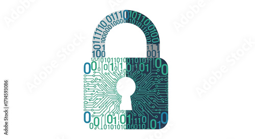 Digital padlock illustration with binary code, representing data security and protection concept.