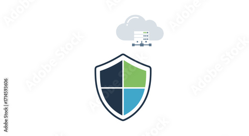 A digital shield protecting a cloud server, symbolizing cybersecurity and data protection in the cloud.