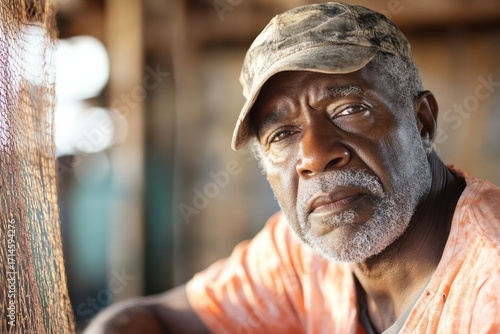 Elderly Black male stitcher supervising a team of wire mesh stitchers in a workshop