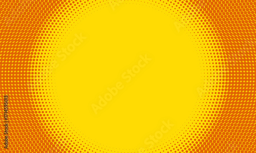 Retro yellow sunburst vector background with halftone rays. Vector graphic art template for summer themes. Burst of orange and yellow rays in a comic book style illustration.