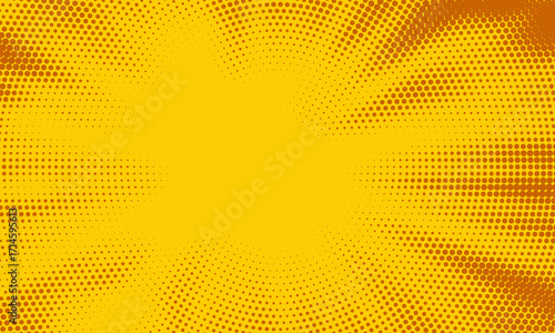 Bright retro yellow gradient vector background halftone dot pattern. Vibrant orange circular pattern transition.