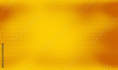 Bright retro yellow gradient vector background halftone dot pattern. Vibrant orange circular pattern transition.