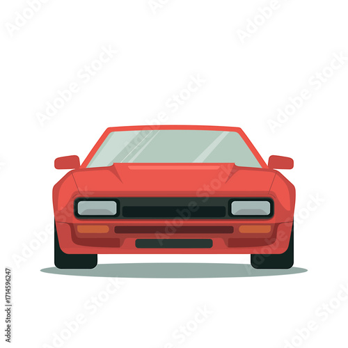 Front View of a Sleek Red Sports Car Isolated on White Background Automotive Design and Classic Vehicle Illustration