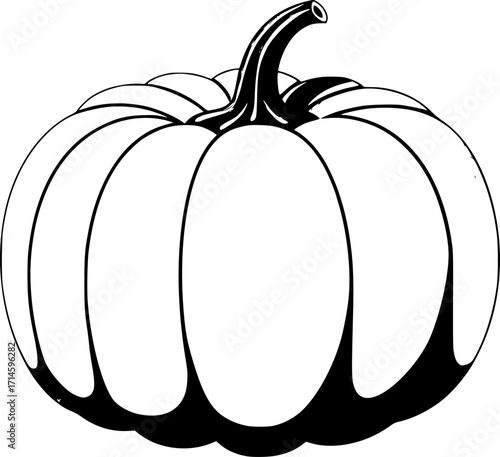 a vibrant pumpkin with smooth skin and deep ridges, minimalist vector art