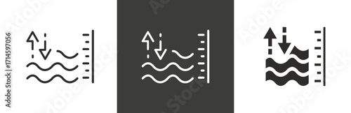 flat and linear set icons, level water or liquid icon, measurement volume, simple symbols on white and black background - editable stroke vector illustration