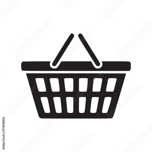 Vector art of a shopping basket icon represents the act of purchasing goods, symbolizing retail, commerce, and the collection of items for a transaction in a store or market