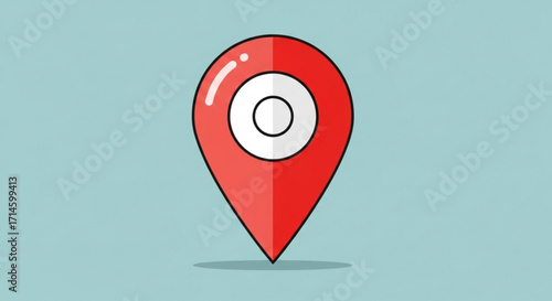 Red location pin icon for gps navigation map pointer and destination travel point on light blue background