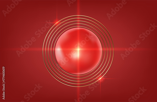 Christmas red background. gold rings with a layer.Abstract 3D mesh background with circles and particles on a red background. Figures 2026 from the lines.