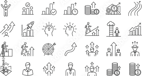 Outline Icons of Growth and Progress Business and Personal Development
