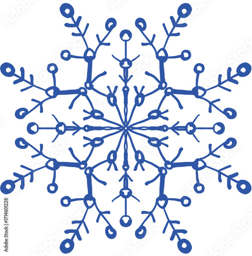 Hand drawn ink vector illustration. Christmas winter time themed. Snowflake