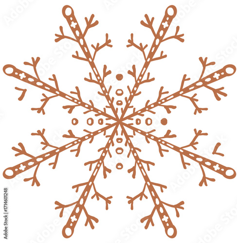 Hand drawn ink vector illustration. Christmas winter time themed. Snowflake 