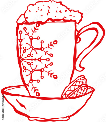 Hand drawn ink vector illustration. Christmas winter time themed. Latte