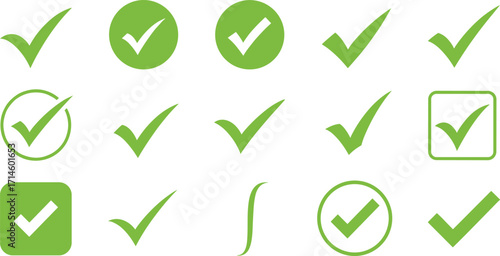 Collection of Green Check Mark Icons Symbols of Approval, Confirmation, and Completion
