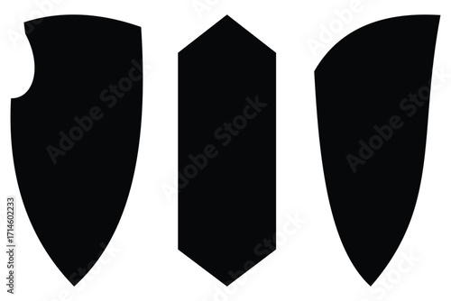Black Shield Silhouette Icon Collection – Heraldic Badge and Security Emblem Set on Transparent Background