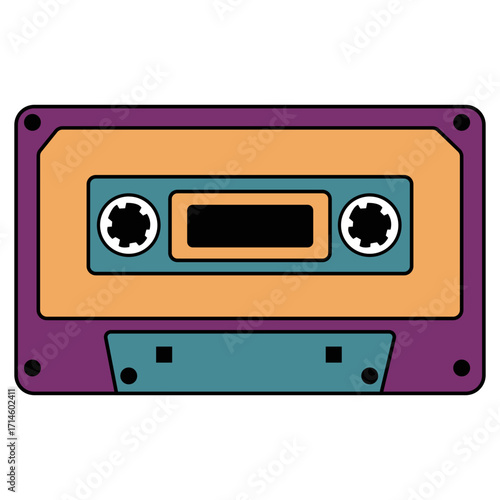 Colorful Music Cassette Illustration, Vintage audio cassette background. Retro music concept.