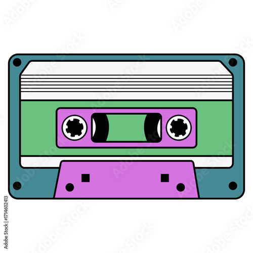 Colorful Music Cassette Illustration, Vintage audio cassette background. Retro music concept.