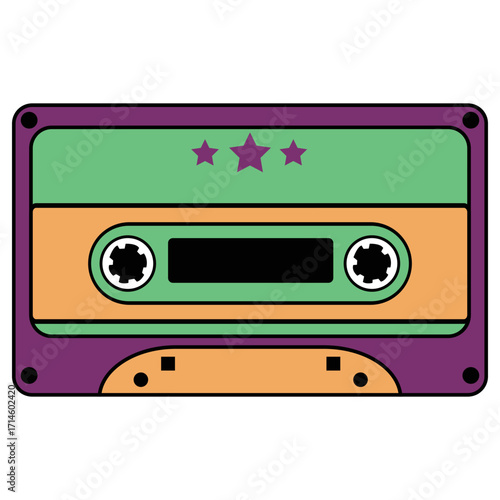 Colorful Music Cassette Illustration, Vintage audio cassette background. Retro music concept.