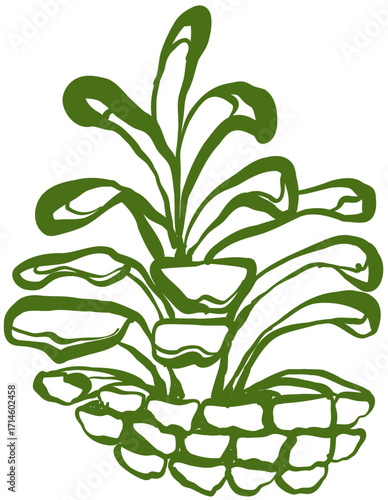 Hand drawn ink vector illustration. Christmas winter time themed. Cone