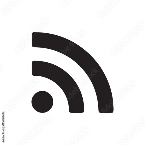 Illustration of a dark blue rss feed icon, symbolizing internet connection, broadcasting, podcasting, and digital communication in a minimalist and modern design