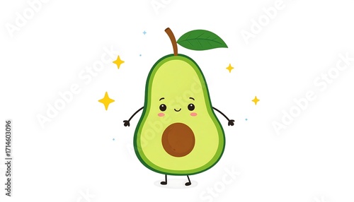 Adorable Avocado Character Illustration with Sparkling Background