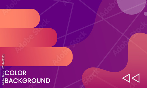 Abstract futuristic background with fluid shapes and orange gradient elements on a deep purple backdrop. Modern vector for a tech presentation or website.