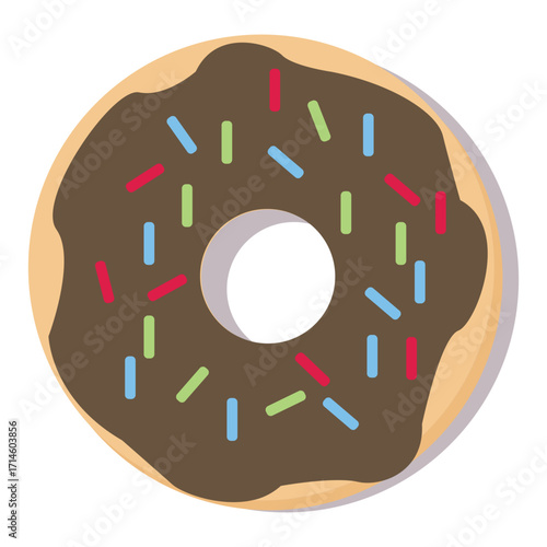 Delicious colorful cartoon donuts isolated on a white background. Top view of glazed donuts for cafe decoration or menu design. Cookies or biscuits for snacks.