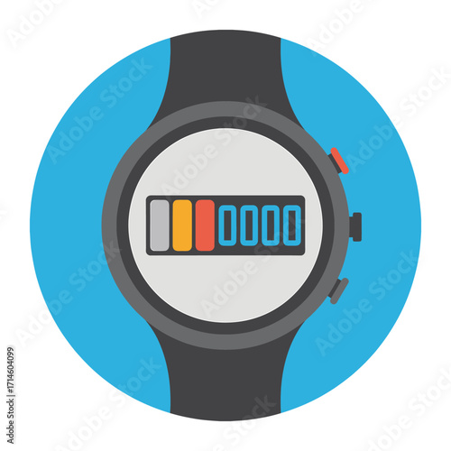 Stylized smartwatch with multicolor battery indicator on screen, symbolizing wearable tech, power status, and digital device monitoring