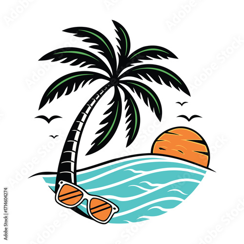Flat Cartoon Logo of a Tropical Paradise Central – T-Shirt Design