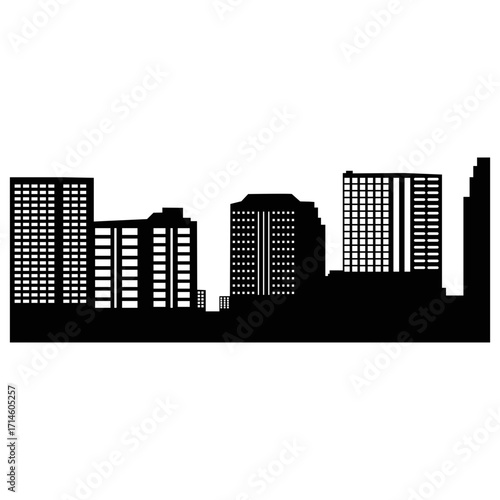 City silhouette vector, panoramic city background. Black vector city silhouette, black city silhouette, modern city, tall buildings