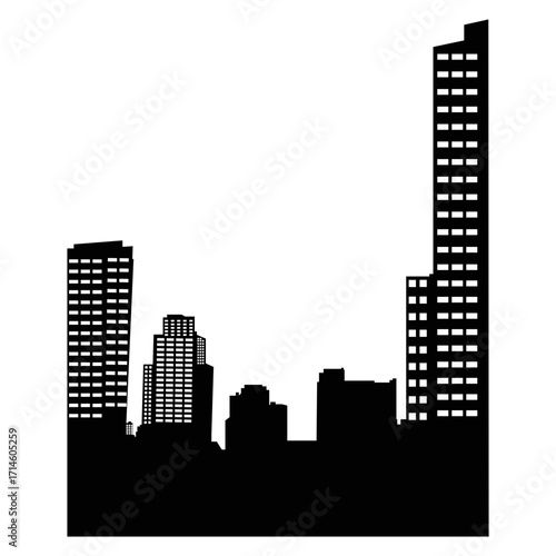 City silhouette vector, panoramic city background. Black vector city silhouette, black city silhouette, modern city, tall buildings
