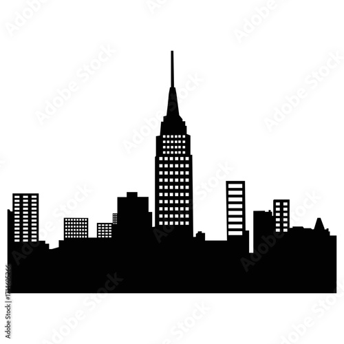 City silhouette vector, panoramic city background. Black vector city silhouette, black city silhouette, modern city, tall buildings