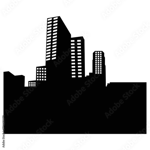 City silhouette vector, panoramic city background. Black vector city silhouette, black city silhouette, modern city, tall buildings