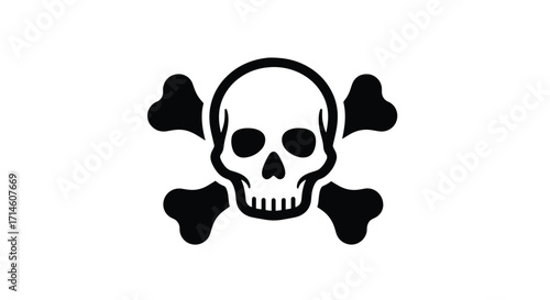 Black and white skull with crossbones symbol, iconic design often used as warning, danger, or pirate emblem.