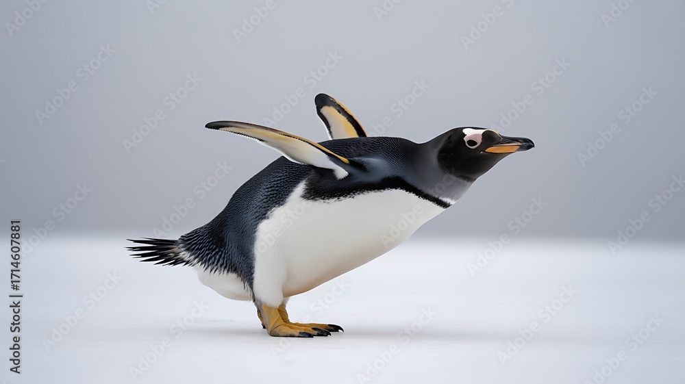 Fototapeta premium Playful penguin with wings outstretched in a lighthearted pose