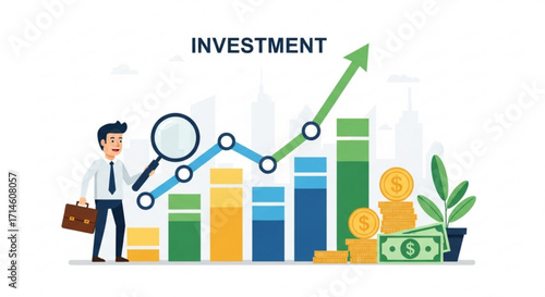 Investment growth chart analysis and financial planning for business success and market strategy vector
