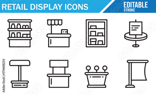 Vector illustration of commercial retail display symbols with minimal line style