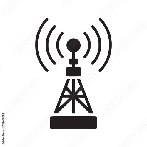 Vector art of radio tower icon vector illustration of a broadcasting antenna, representing communication, signal transmission, and wireless technology in a simple design
