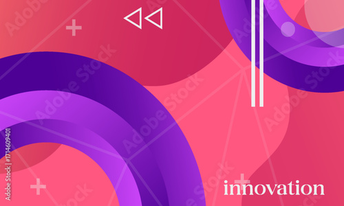 Abstract background with overlapping purple gradient circles and dynamic pink geometric shapes. Modern vector design for an innovation or technology presentation.