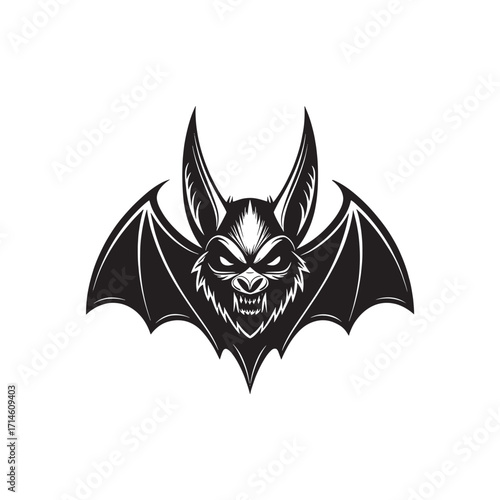 Bat face icon scary bat face silhouette on white background