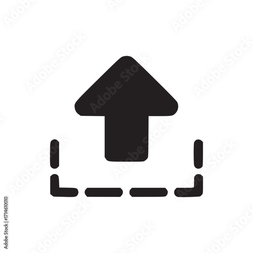 Illustration of an upload icon, representing file sharing, data transfer, and content submission for digital devices and online platforms in a simple and modern design