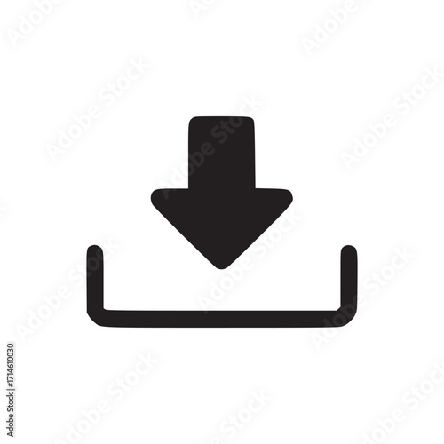 Illustration of a download icon, representing file transfer, data saving, and content acquisition for digital devices and online platforms in a simple and modern design