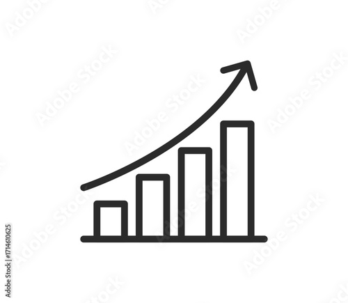 Rising bar chart icons with upward arrow representing business growth, financial success, investment, analytics, economic progress, performance improvement, and positive trend concept